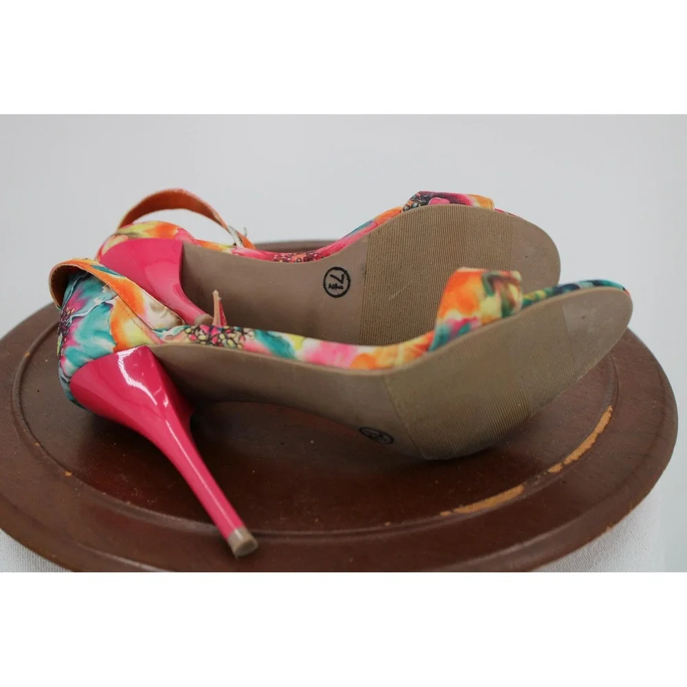 Mossimo Shoes Womens Size 7.5 Multicolor Floral Ankle Strap High Heel Sandals‎